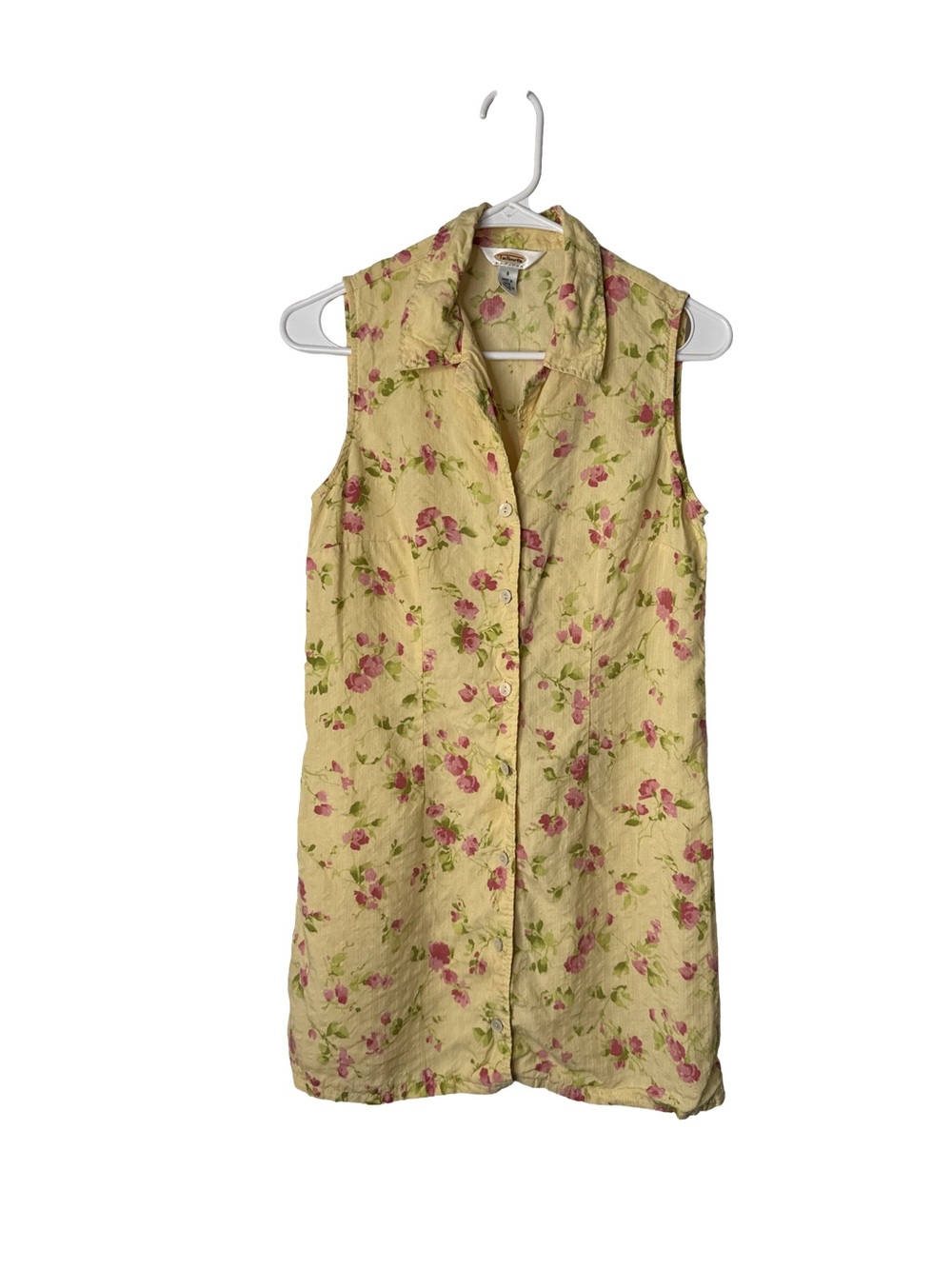TALBOTS Petites Yellow Cottagecore Sleeveless Button Down Dress Flowers, 6